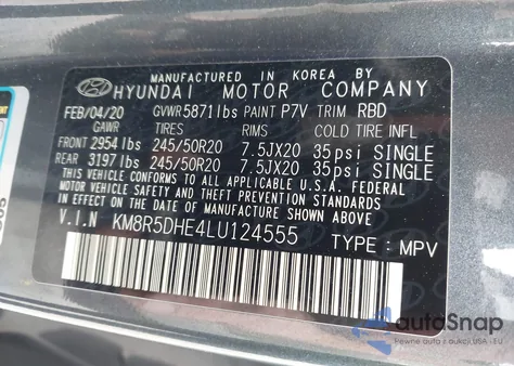 2020 Hyundai Palisade Limited from USA, damaged, VIN KM8R5DHE4LU124555